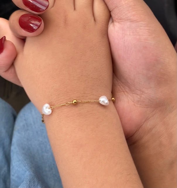 Permanent bracelet (Pearl Hearts)